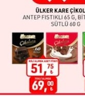 Ülker Kare Çikolata Antep Fıstıklı 65 G, Bitim Sütlü 60 G
