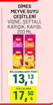 Dimes Meyve Suyu Çeşitleri Vişne, Şeftali, Karışık, Kayısı 200 Ml