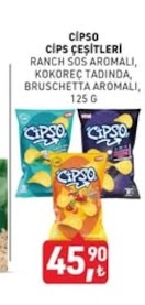 Cipso Cips Çeşitleri Ranch Sos Aromali, Kokoreç Tadinda, Bruschetta Aromali, 125 G