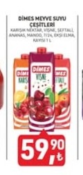 Dimes Meyve Suyu Çeşitleri Karışık Nektar, Vişne, Şeftali, Ananas, Mango, 7/24, Ekşi Elma, Kaysı 1 L