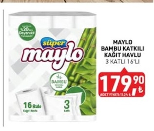 Süper Maylo Bambu Katkılı Kağıt Havlu 3 Katlı 16'Lı