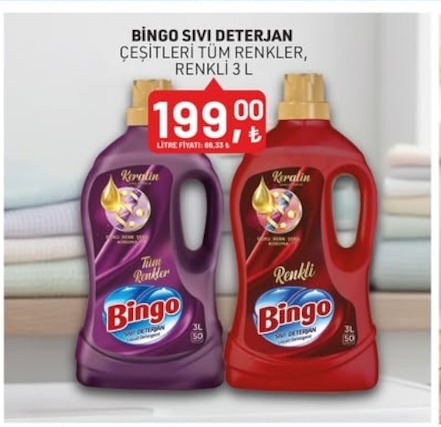 Bingo Sıvı Deterjan Çeşitleri Tüm Renkler, Renkli 3L