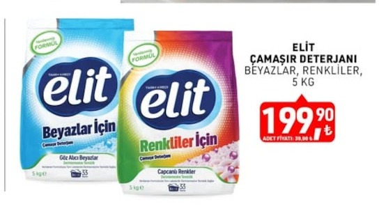Elit Çamaşır Deterjanı Beyazlar, Renkliler, 5 Kg