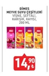 Dimes Meyve Suyu Çeşitleri Vişne, Şeftali, Karışık, Kayısı 200 Ml