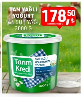 Tarim Kredi Tam Yagli Yogurt 3000G