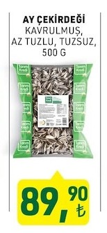 Tarem Kredı Ay Cekırdegı Kavrulmus Az Tuzlu Tuzsuz 500 G