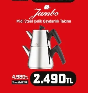 Jumbo Midi Steel Çelik Çaydanlık Takımı