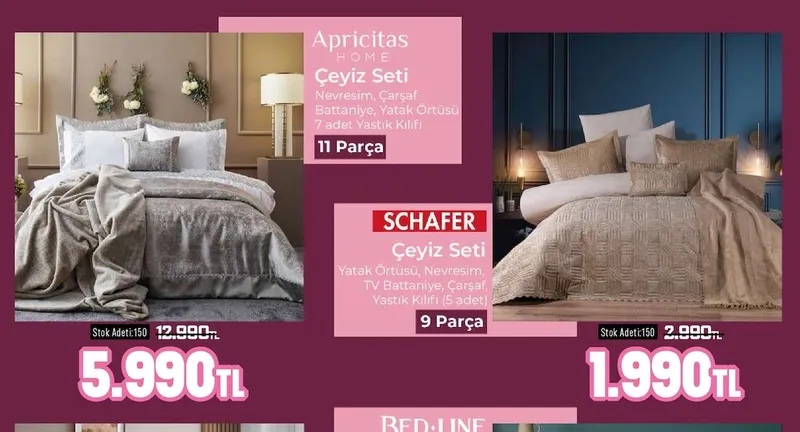 Apricitas Home Çeyiz Seti Nevresim, Çarşaf Battaniye, Yatak Örtüsü 7 Adet Yastık Kılıfı 11 Parça