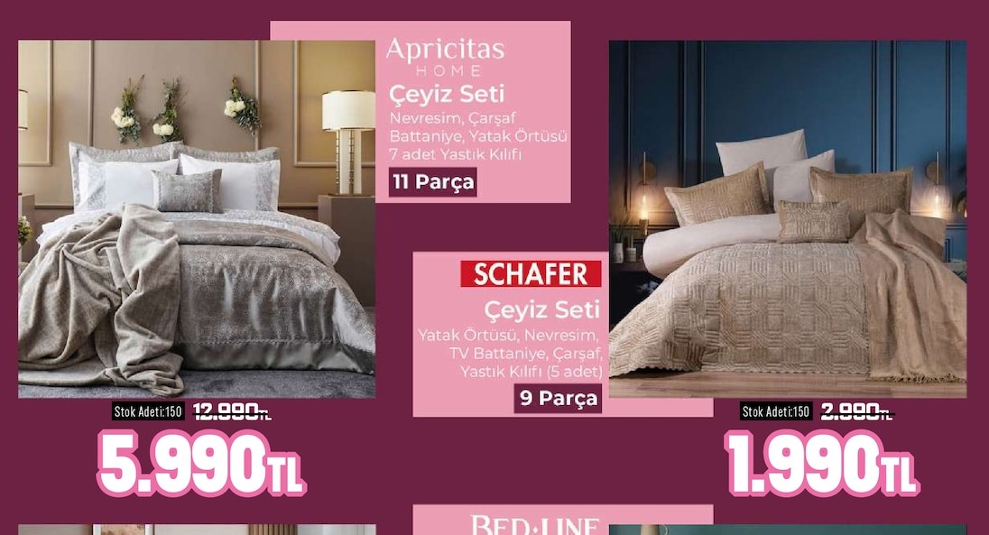 Apricitas Home Çeyiz Seti Nevresim, Çarşaf Battaniye, Yatak Örtüsü 7 Adet Yastık Kılıfı 11 Parça