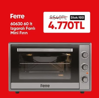 Ferre 60630 60 Lt Izgaralı Fanlı Mini Fırın