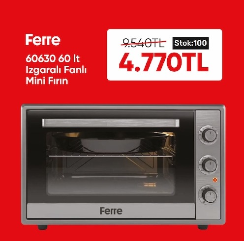 Ferre 60630 60 Lt Izgaralı Fanlı Mini Fırın