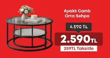 Ayaklı Camlı Orta Sehpa