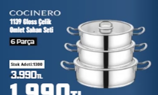 Cocinero 1139 Gloss Çelik Omlet Sahan Seti 6 Parça
