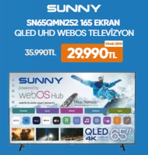 Sunny Sn65Qmn252 165 Ekran Qled Uhd Webos Televizyon