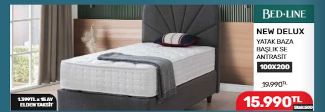 New Delux Yatak Baza Başlık Set Antrasit 100X200