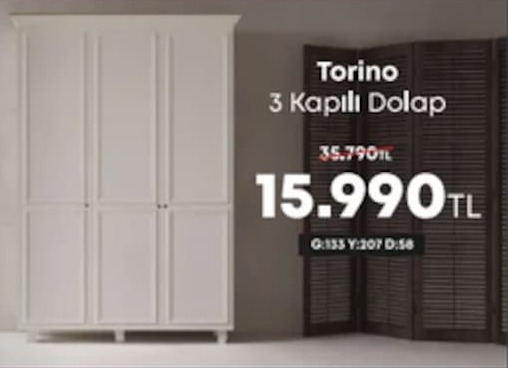 Torino 3 Kapılı Dolap