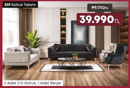 Elif Koltuk Takimi 2 Adet 3'Lü Koltuk, 1 Adet Berjer