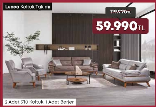 Lucca Koltuk Takimi 2 Adet 3'Lü Koltuk, 1 Adet Berjer