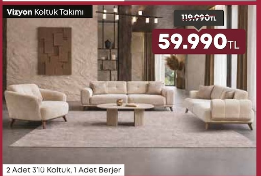 Vizyon Koltuk Takimi 2 Adet 3'Lü Koltuk, 1 Adet Berjer