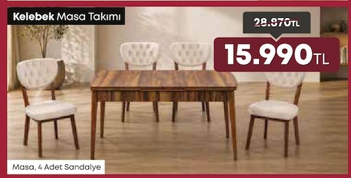 Kelebek Masa Takımı - Masa, 4 Adet Sandalye