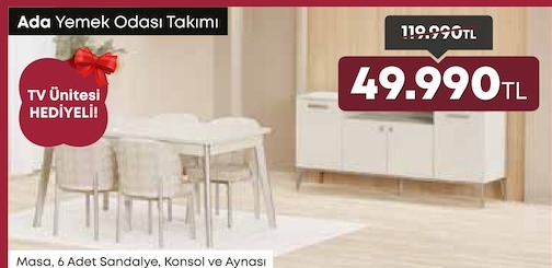 Ada Yemek Odası Takımı - Masa, 6 Adet Sandalye, Konsol Ve Aynası
