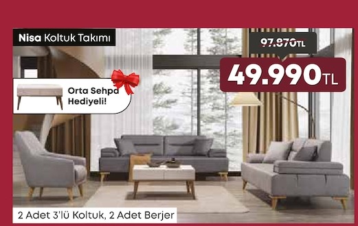 Nisa Koltuk Takımı 2 Adet 3'Lü Koltuk, 2 Adet Berjer