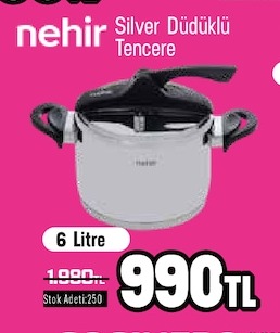 Nehir Silver Düdüklü Tencere 6 Litre