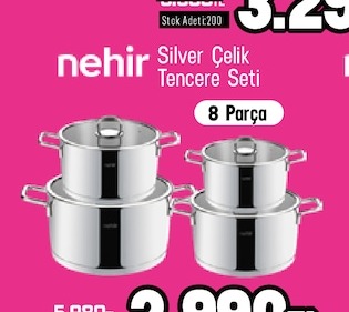 Nehir Silver Çelik Tencere Seti 8 Parça