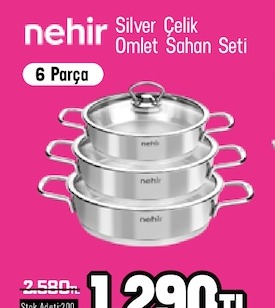 Nehir Silver Çelik Omlet Sahan Seti 6 Parça