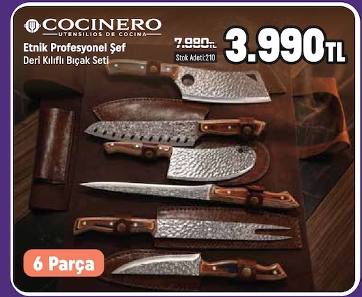 Cocinero Etnik Profesyonel Şef Deri Kılıflı Bıçak Seti 6 Parça