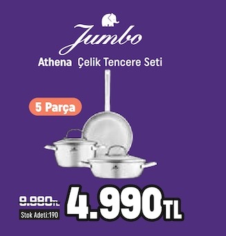 Jumbo Athena Çelik Tencere Seti 5 Parça