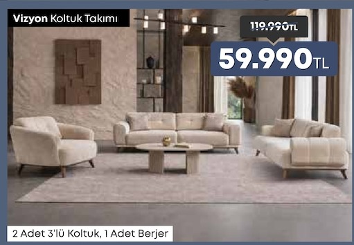 Vizyon Koltuk Takımı 2 Adet 3'Lü Koltuk, 1 Adet Berjer