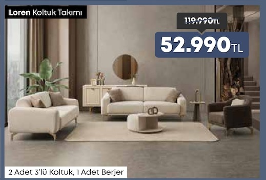 Loren Koltuk Takımı 2 Adet 3'Lü Koltuk, 1 Adet Berjer