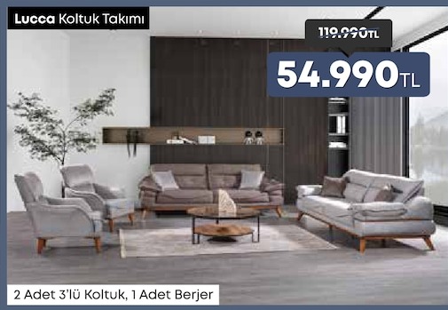 Lucca Koltuk Takımı 2 Adet 3'Lü Koltuk, 1 Adet Berjer