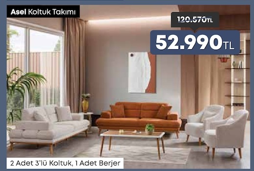Asel Koltuk Takımı 2 Adet 3'Lü Koltuk, 1 Adet Berjer