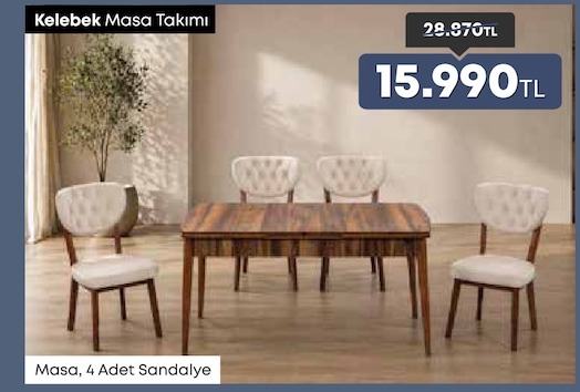 Kelebek Masa Takimi Masa, 4 Adet Sandalye