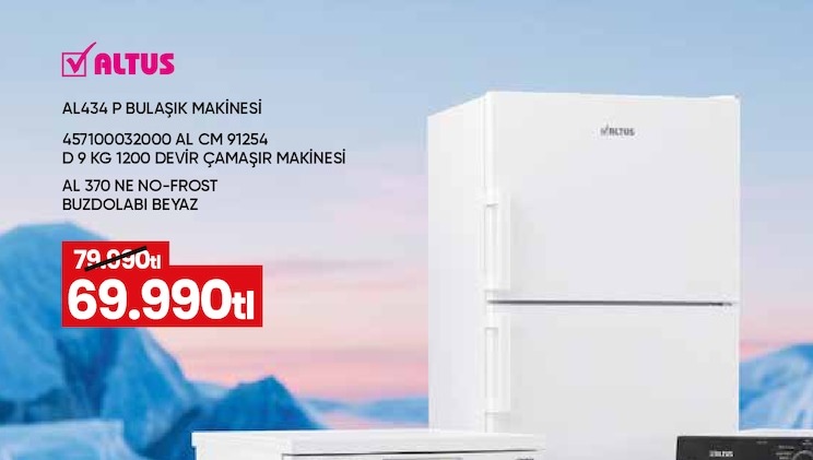 Altus Al434 P Bulasik Makinesi 457100032000 Al Cm 91254 D 9 Kg 1200 Devir Camasir Makinesi Al 370 Ne-Frost Buzdolabi Beyaz