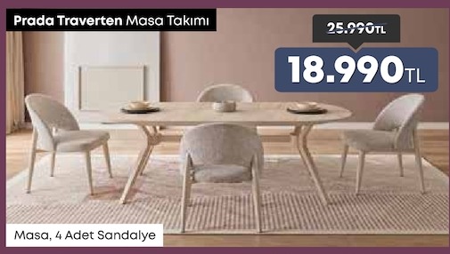 Prada Traversen Masa Takımı, 1 Adet Masa, 4 Adet Sandalye