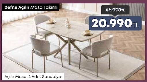 Defne Açılır Masa Takımı, 1 Adet Masa, 4 Adet Sandalye
