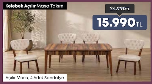 Kelebek Açilir Masa Takimi, Acilir Masa 4 Adet Sandalye