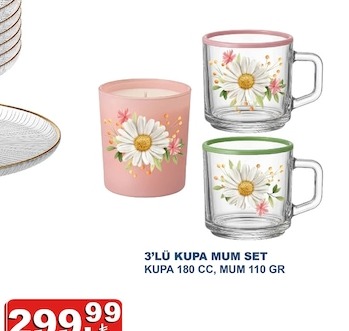 3'Lü Kupa Mum Set