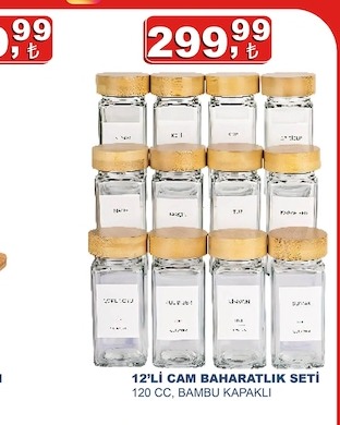 12'Li Cam Baharatlık Seti 120 Cc, Bambu Kapaklı