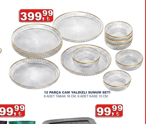 12 Parça Cam Yıldızlı Sunum Seti 6 Adet Tabak 16 Cm, 6 Adet Kase 10 Cm
