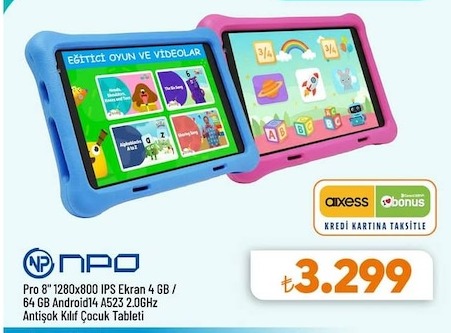 Npo Pro 8" 1280X800 Ips Ekran 4 Gb / 64 Gb Android14 A523 2.0Ghz Antişok Kılıf Çocuk Tableti