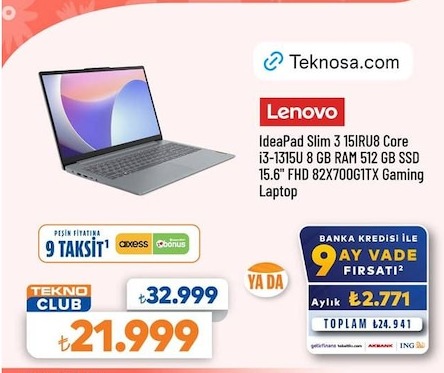 Lenovo Ideapad Slim 3 15Iru8 Core I3-1315U 8 Gb Ram 512 Gb Ssd 15.6" Fhd 82X700G1Tx Gaming Laptop
