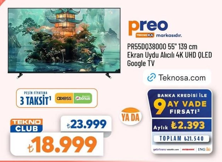Preo Pr55Dq38000 55" 139 Cm Ekran Uydu Alıcılı 4K Uhd Qled Google Tv