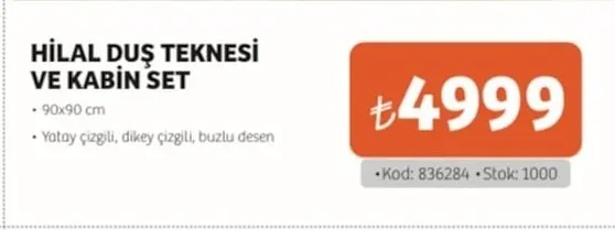 Hilal Duş Teknesi Ve Kabin Seti 90X90 Cm