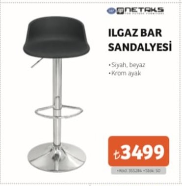 Netaks Ilgaz Bar Sandalyesi Siyah/Beyaz