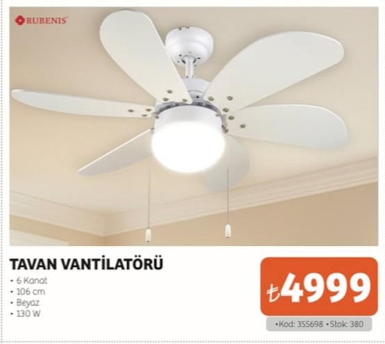 Rubenis Tavan Vantilatörü 1 Adet