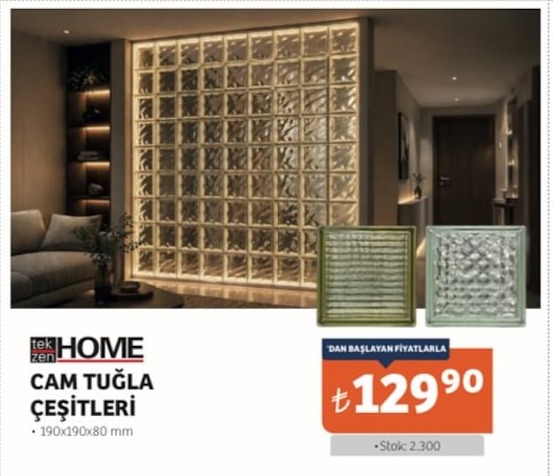 Tekzen Cam Tuğla Çeşitleri 190X190X80Mm